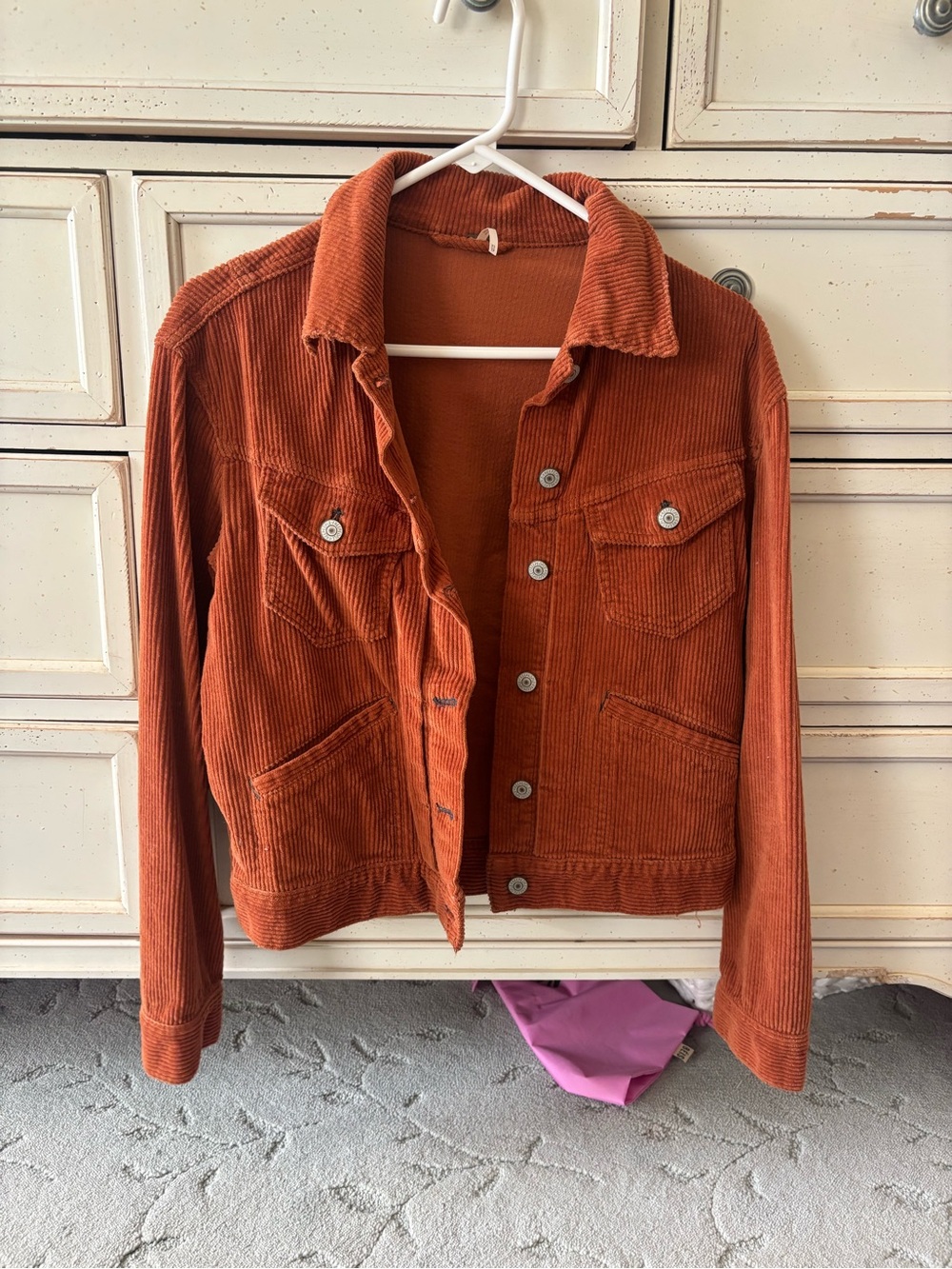 FREE PEOPLE Corduroy Button-Front Jacket in Rust Orange